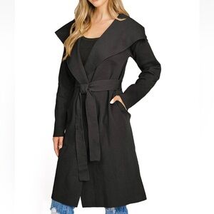 LOVE TREE Soft Knit Open Front Trench Cardigan Coat Coatigan Belt Size Large